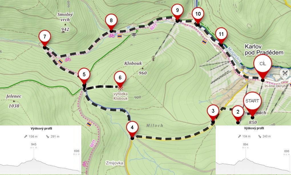 Mapa trasy Kolem Klobouku Karlov pod Pradědem